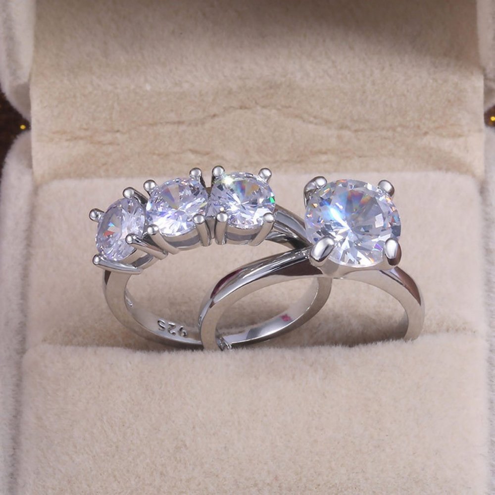 NEW 2PC/Set Round Diamond 925 Silver Ring 4 - Picture 5 of 8